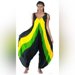 NWT Island Style Jamaican flag colors harem jumpsuit Sz - Free